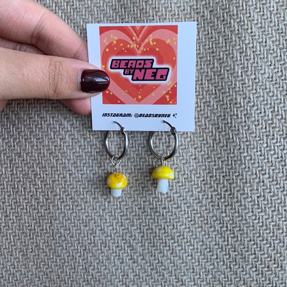 Yellow 🍄 Mushroom Earring - Picture 3 of 3